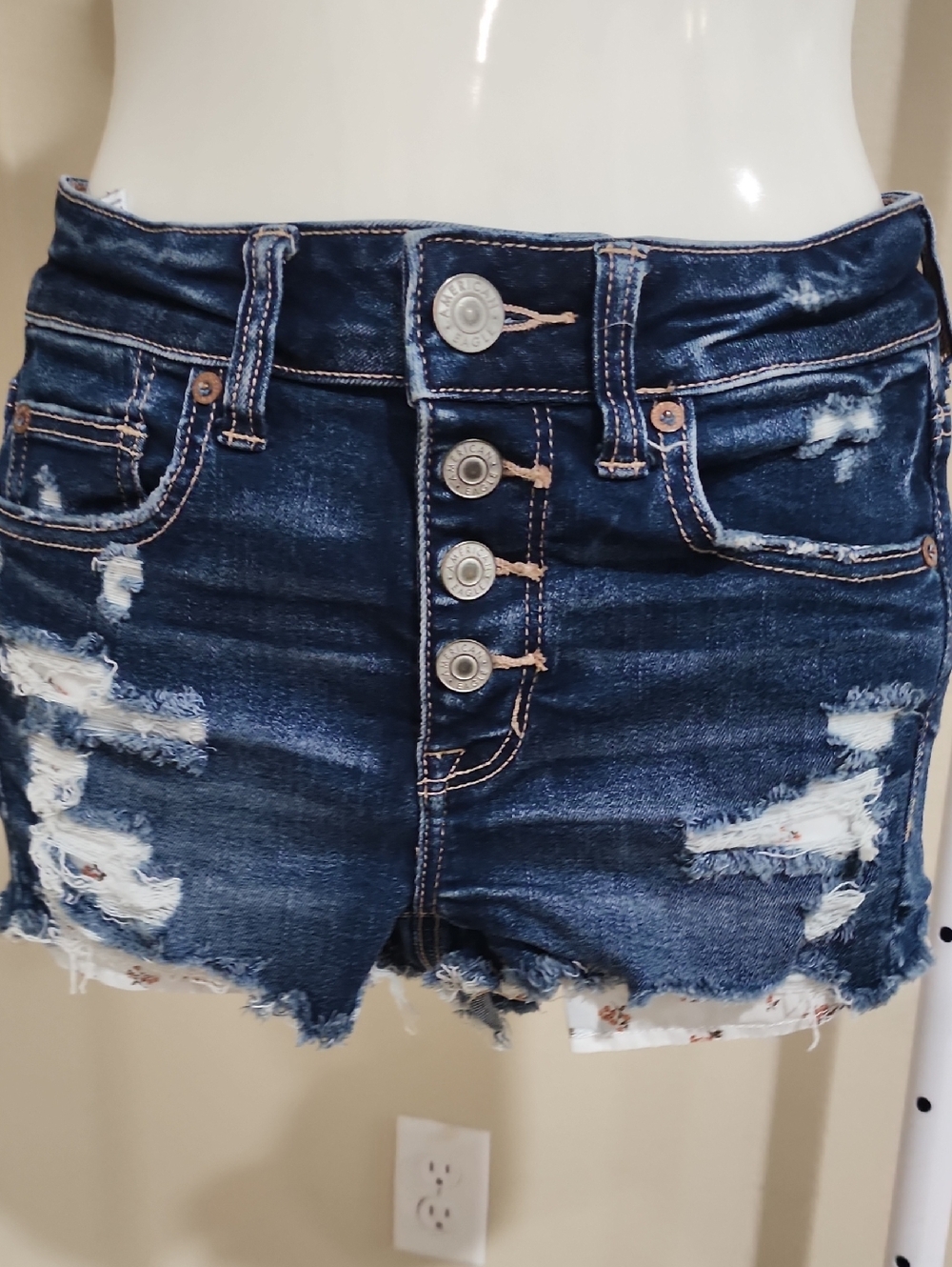 American Eagle Outfitters Dark Indigo Distressed Denim Shorts